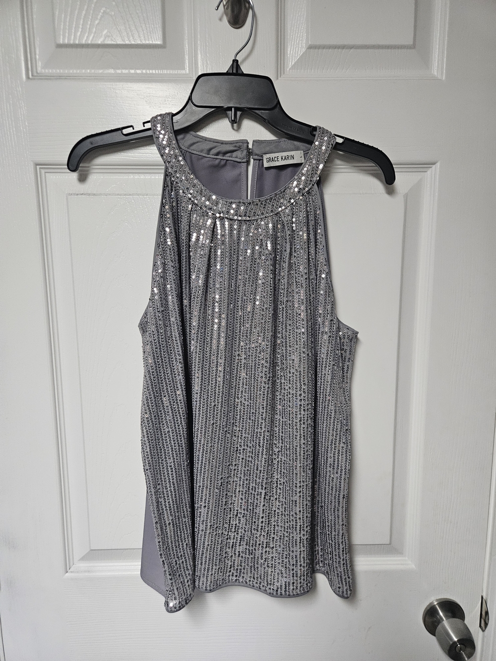 Grace Karin Silver Sequin Tank Top